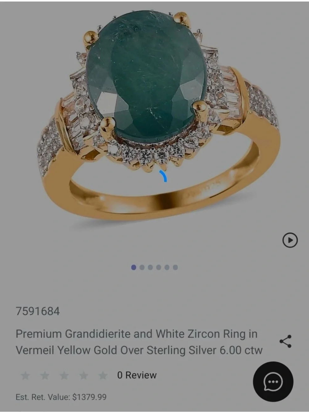 Extremly Rare Natural Grandiderite & Ziron Vermeil Ring Size 8 NEW With tags!